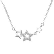 Jiaroswwei Women Rhinestone Five Pointed Star Pendant Clavicle Chain Necklace Jewelry Gift
